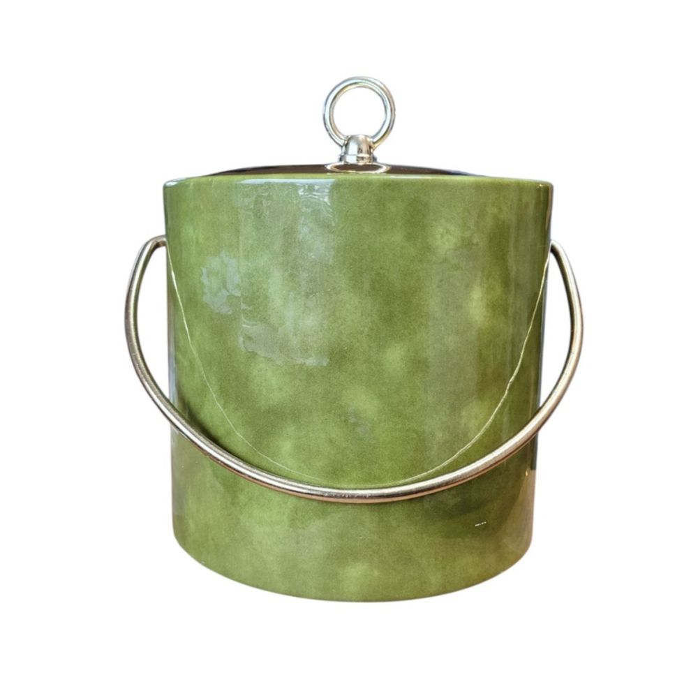 Vintage Ice Bucket padded vinyl green Tortoise MCM 70s Retro